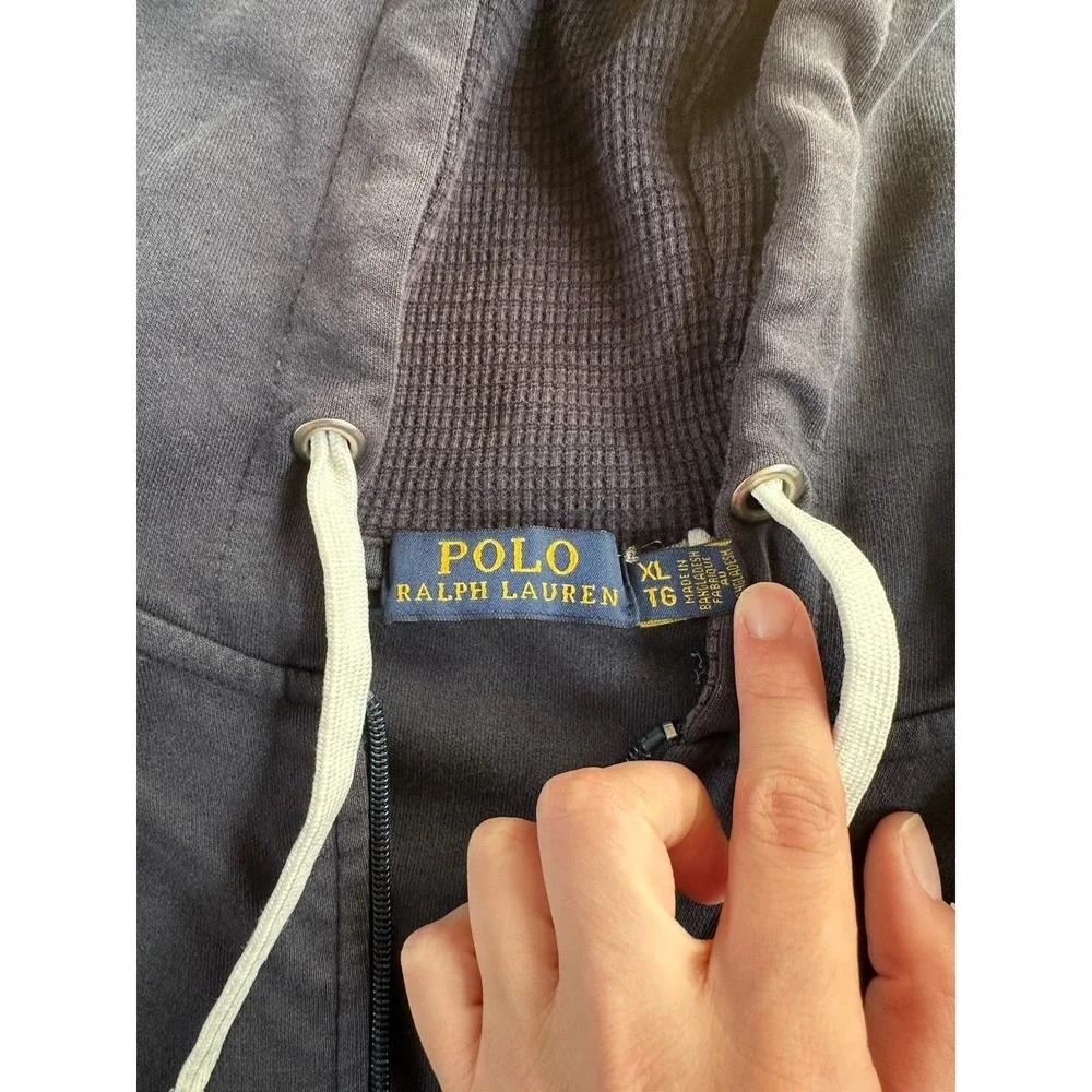 Polo‎ Ralph Lauren Sweatshirt Men's XL Navy Hoodie Full Zip Thermal Hood Pony